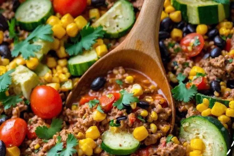 Ground Turkey Skillet With Zucchini Corn Black Beans and Tomato