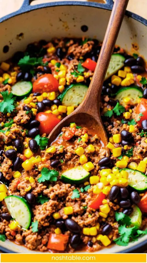 Ground Turkey Skillet With Zucchini Corn Black Beans and Tomato copycat recipe